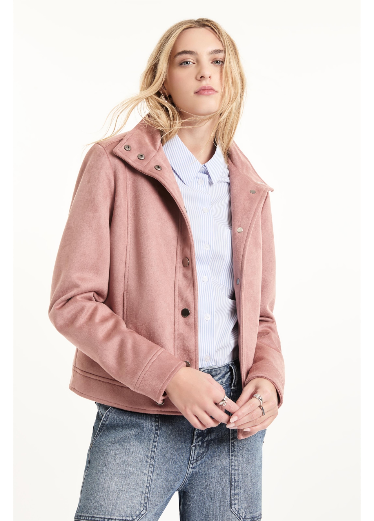 Jaqueta Biker Washed Suede Blush