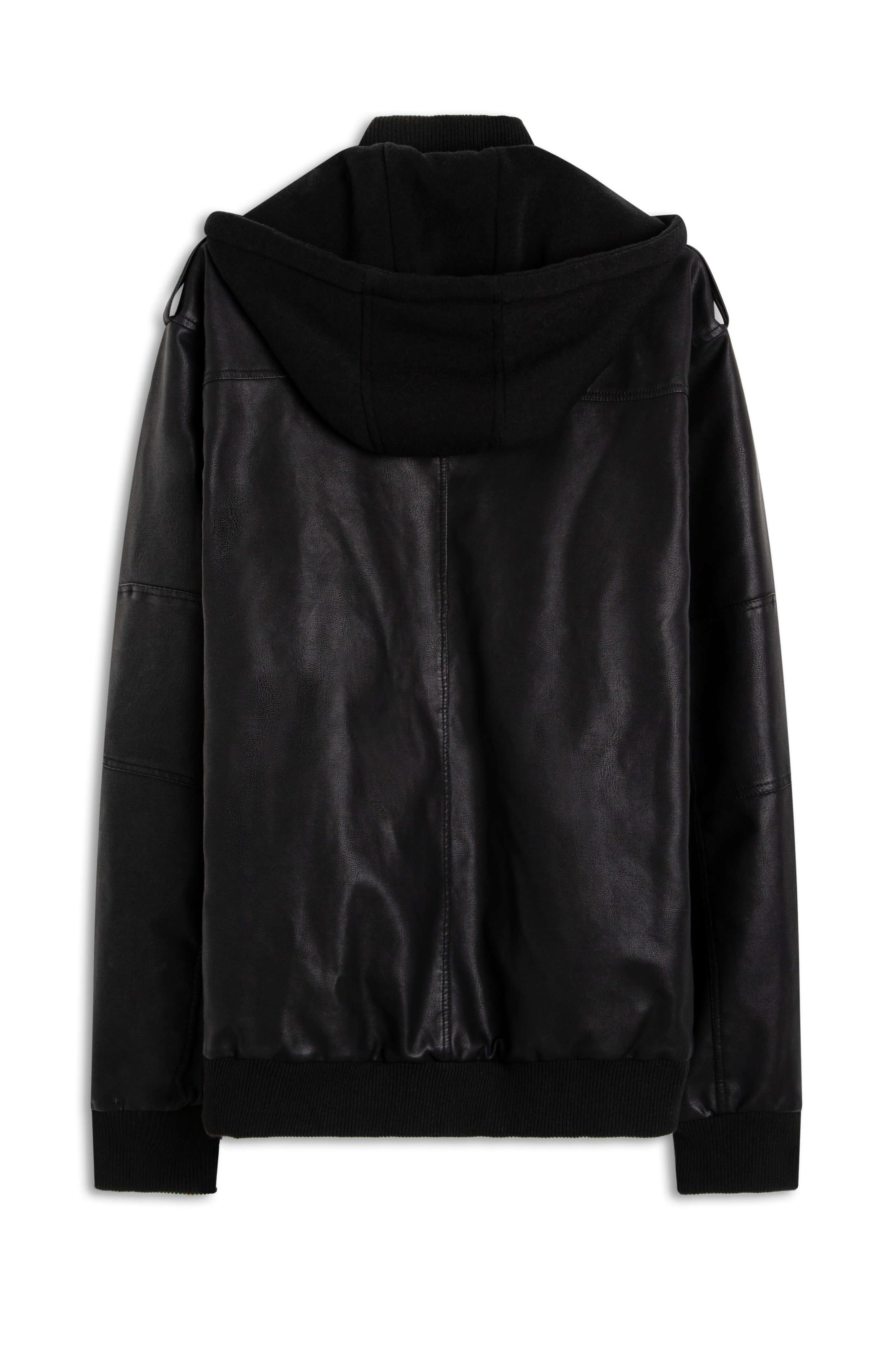 【BALR.】2way HOODED LEATHER BOMBER JACKET Jaqueta Bomber Hood Preto