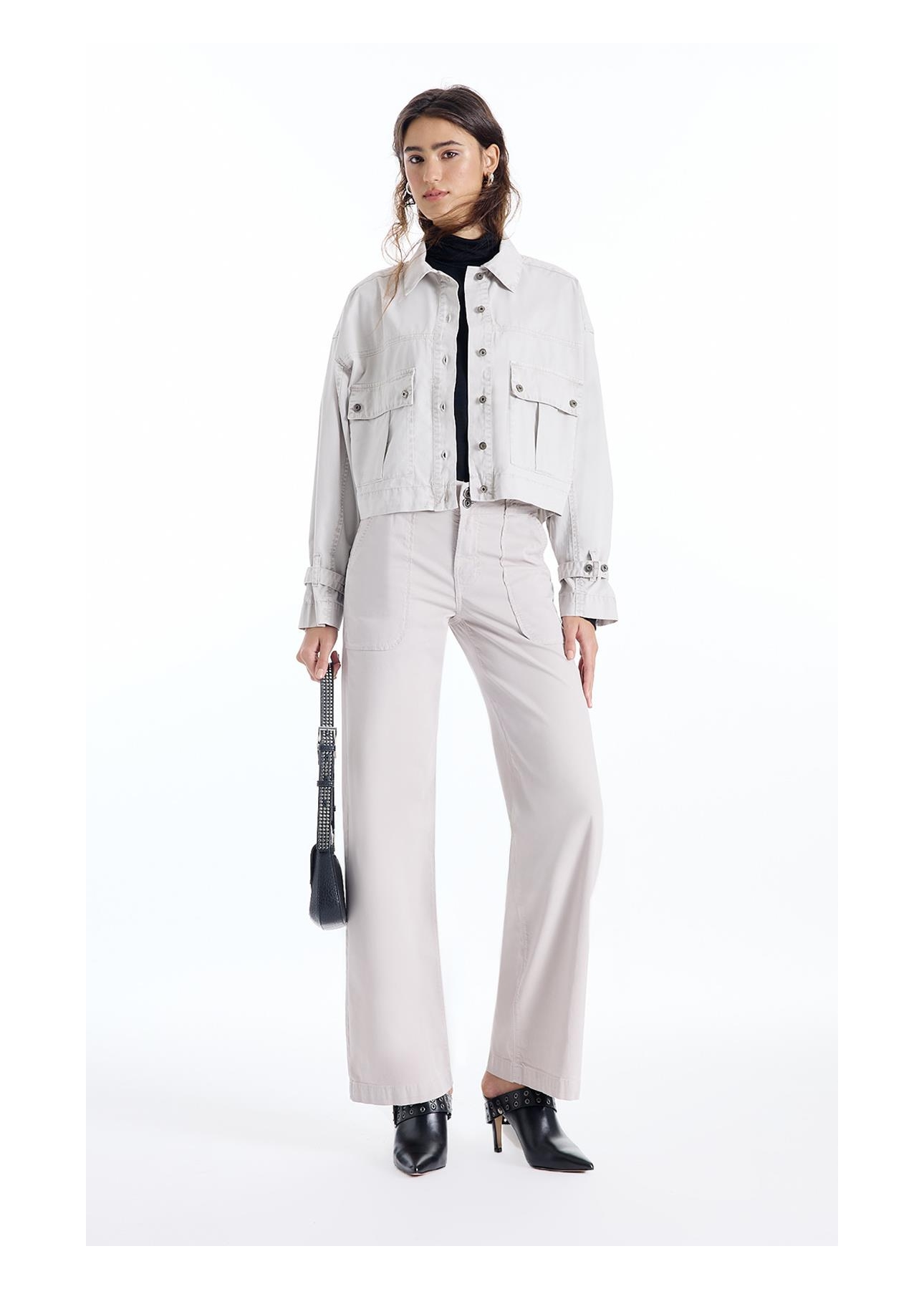 Jaqueta Color Twill Oversized Cropped Silver