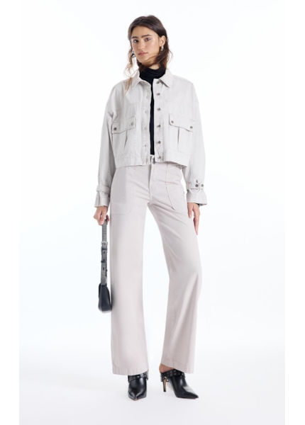 Jaqueta Color Twill Oversized Cropped Silver