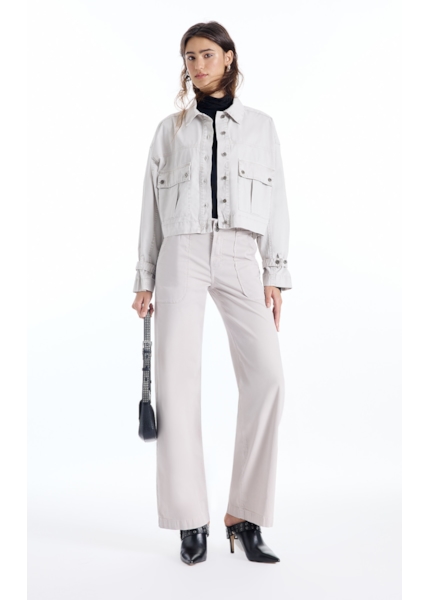 Jaqueta Color Twill Oversized Cropped Silver