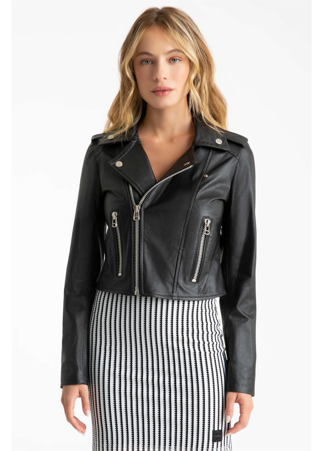 Jaqueta Couro Ellus Biker Preto