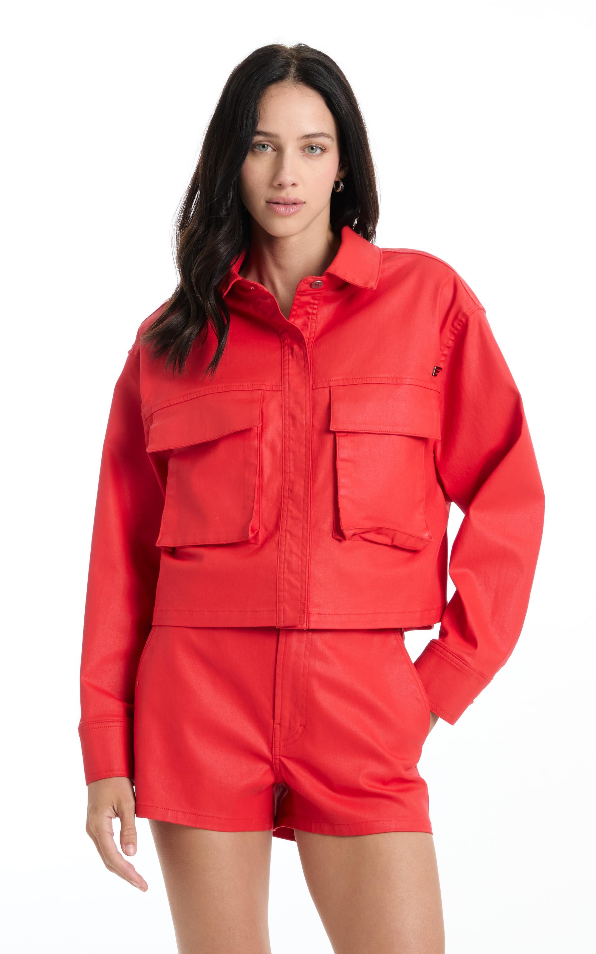 Jaqueta Leather Denim Folli Pocket Vermelho