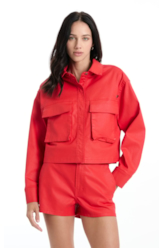 Jaqueta Leather Denim Folli Pocket Vermelho