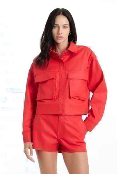 Jaqueta Leather Denim Folli Pocket Vermelho