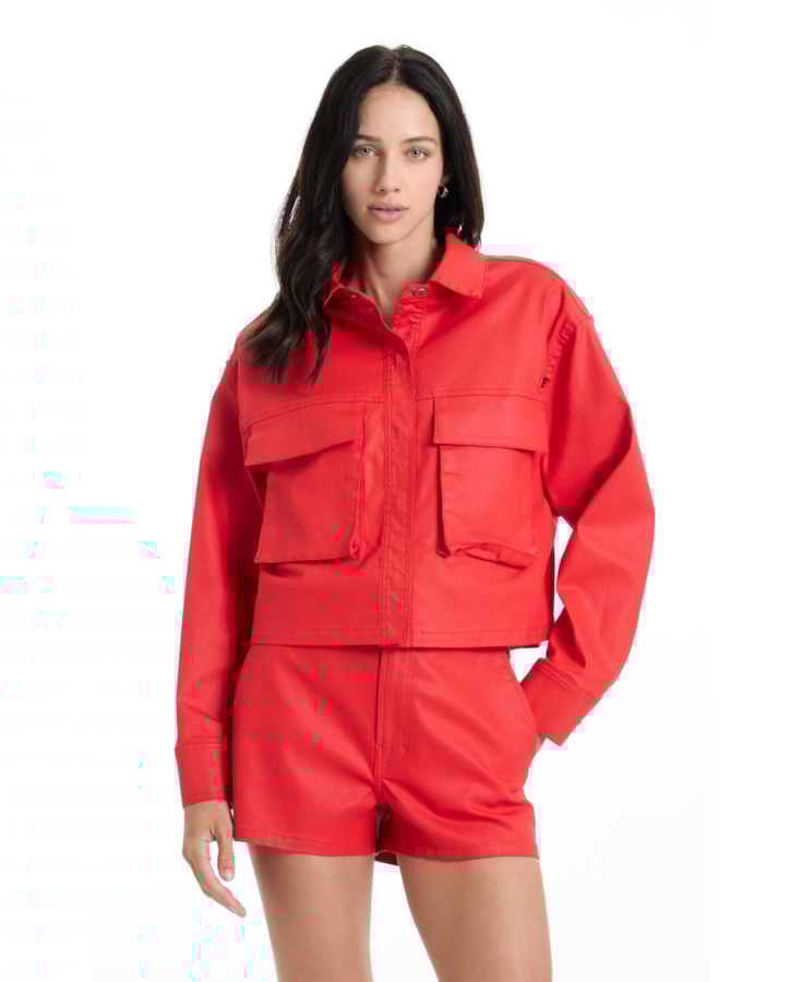 Jaqueta Leather Denim Folli Pocket Vermelho