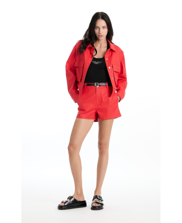 Jaqueta Leather Denim Folli Pocket Vermelho