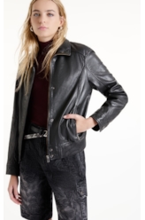 Jaqueta Nat Leather Bomber Ribbed Preto