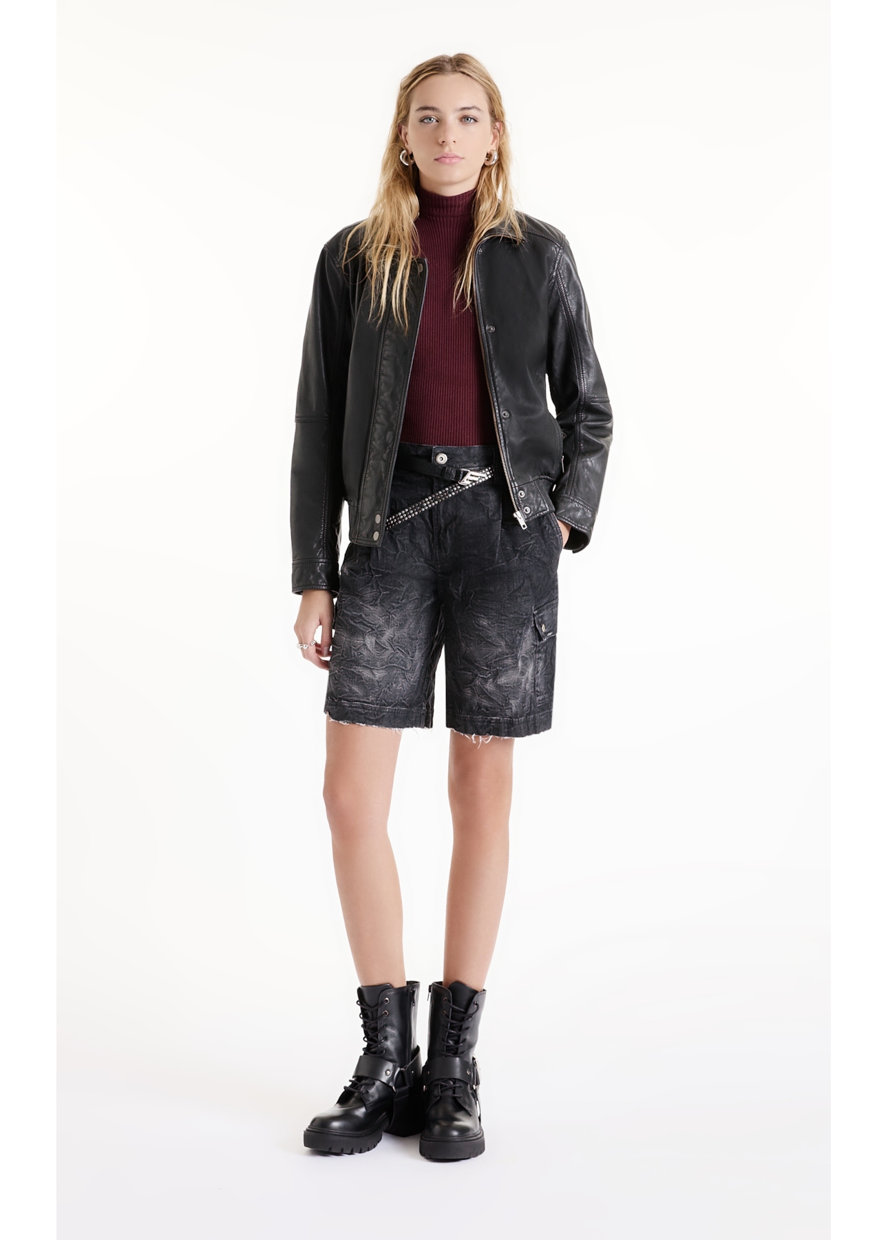 Jaqueta Nat Leather Bomber Ribbed Preto
