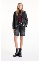 Jaqueta Nat Leather Bomber Ribbed Preto