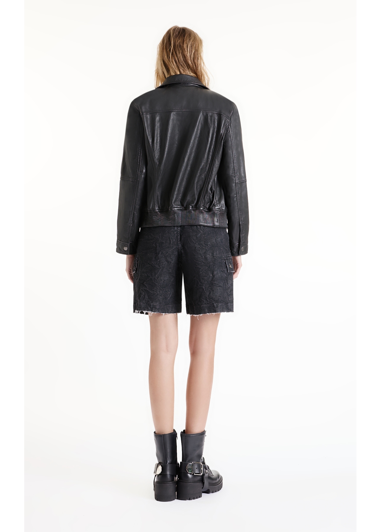 Jaqueta Nat Leather Bomber Ribbed Preto