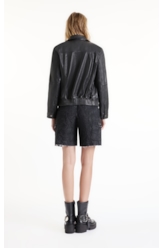 Jaqueta Nat Leather Bomber Ribbed Preto