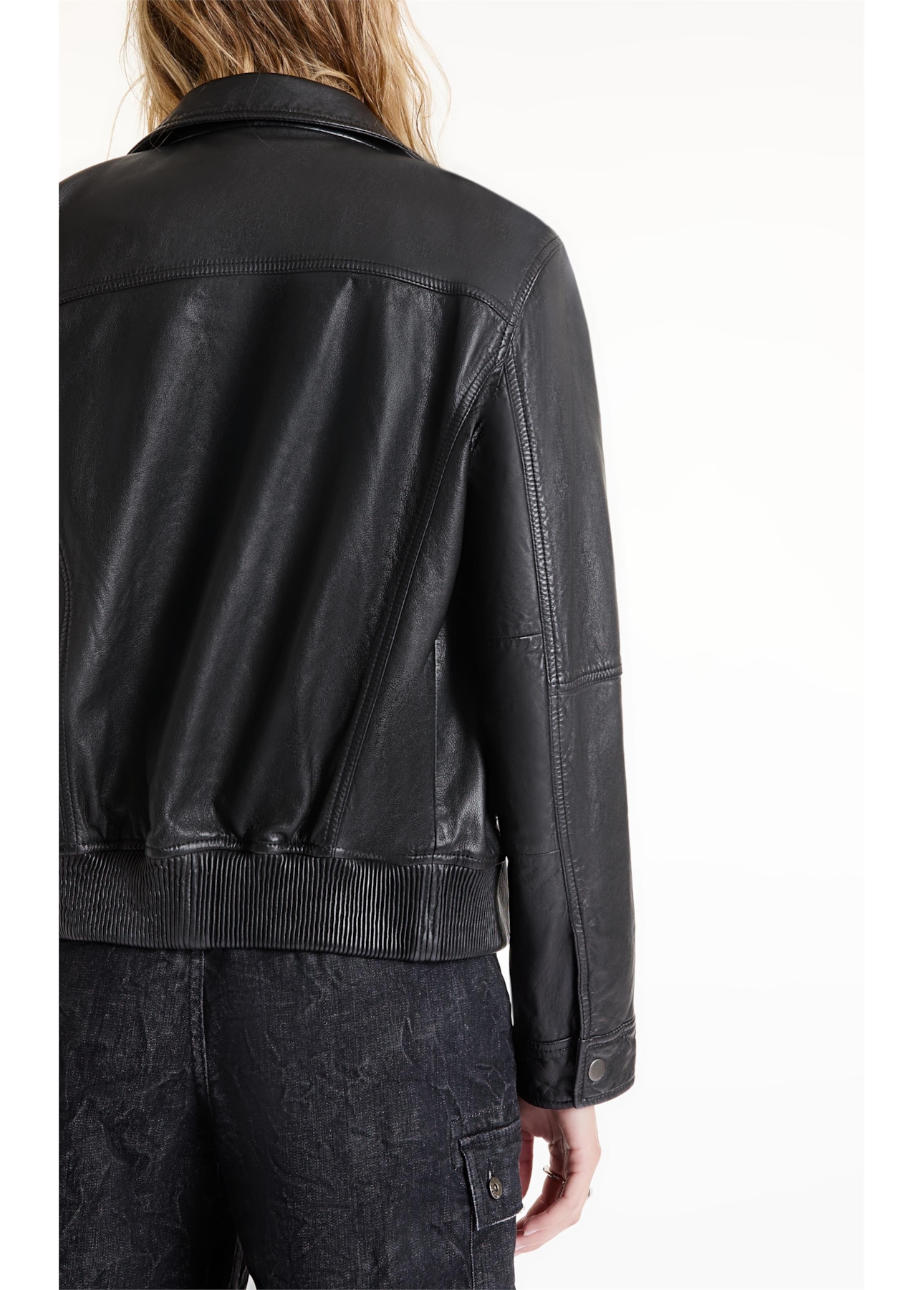 Jaqueta Nat Leather Bomber Ribbed Preto