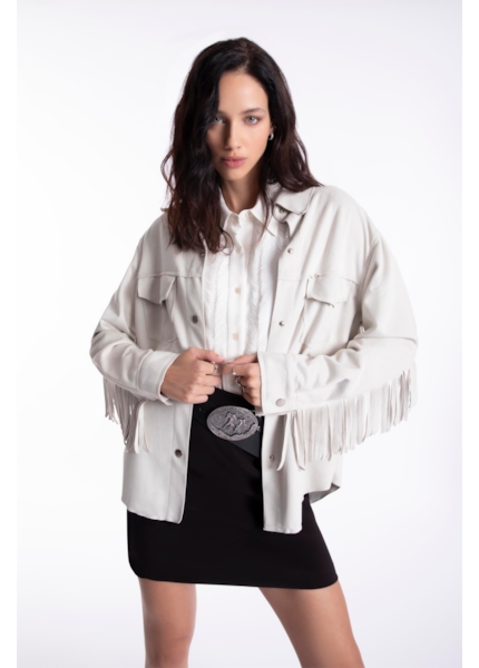 Jaqueta Nobu Press Buttom Fringes Caqui