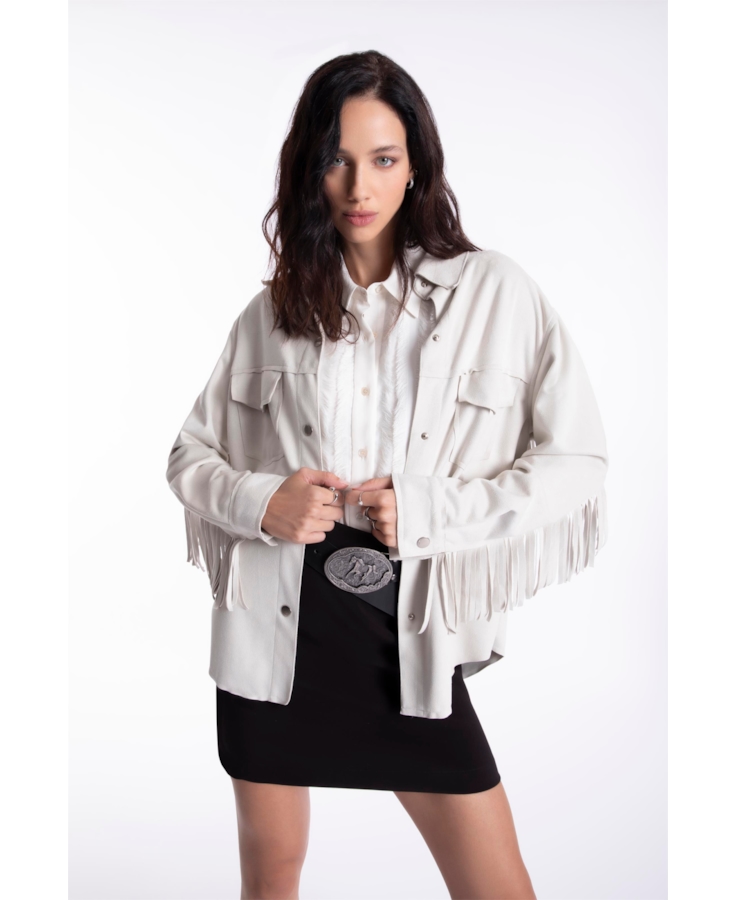 Jaqueta Nobu Press Buttom Fringes Caqui