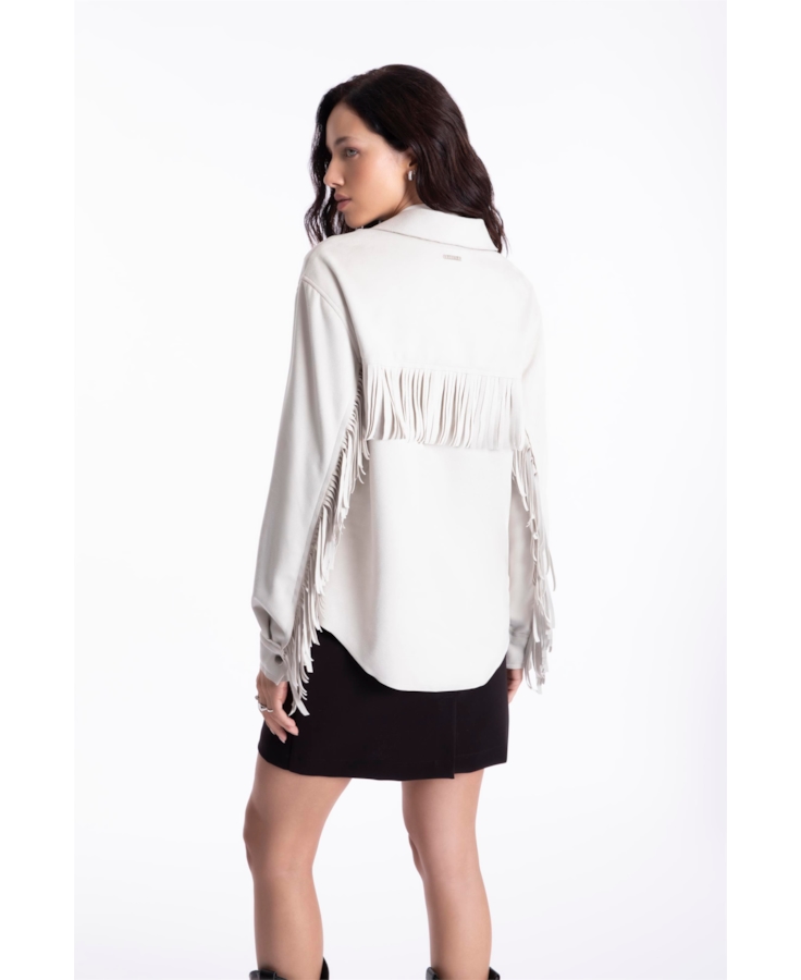Jaqueta Nobu Press Buttom Fringes Caqui