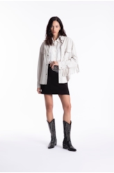Jaqueta Nobu Press Buttom Fringes Caqui