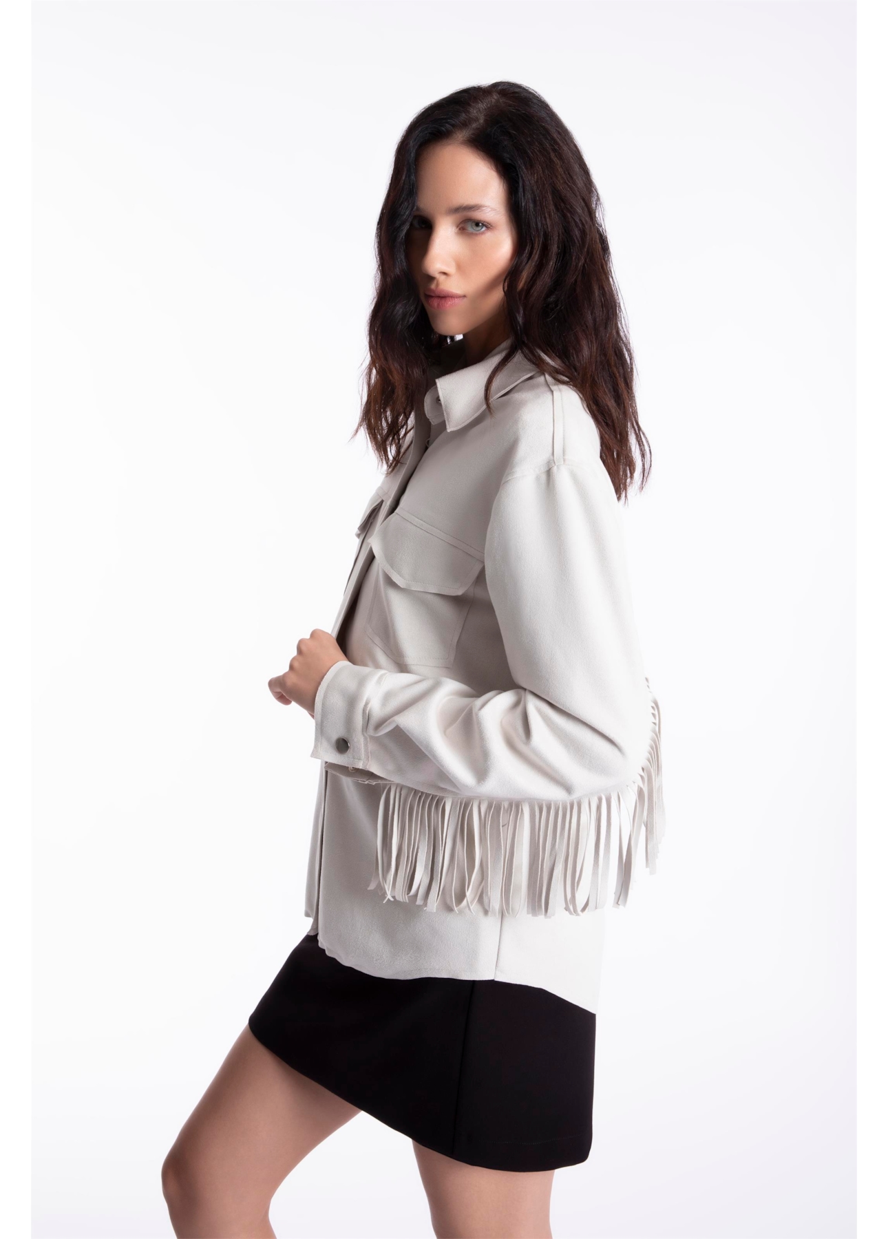 Jaqueta Nobu Press Buttom Fringes Caqui