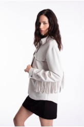 Jaqueta Nobu Press Buttom Fringes Caqui