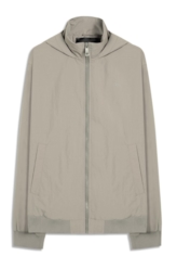 Jaqueta Nylon Crinkle Bomber Hidden Hood Cinza Claro