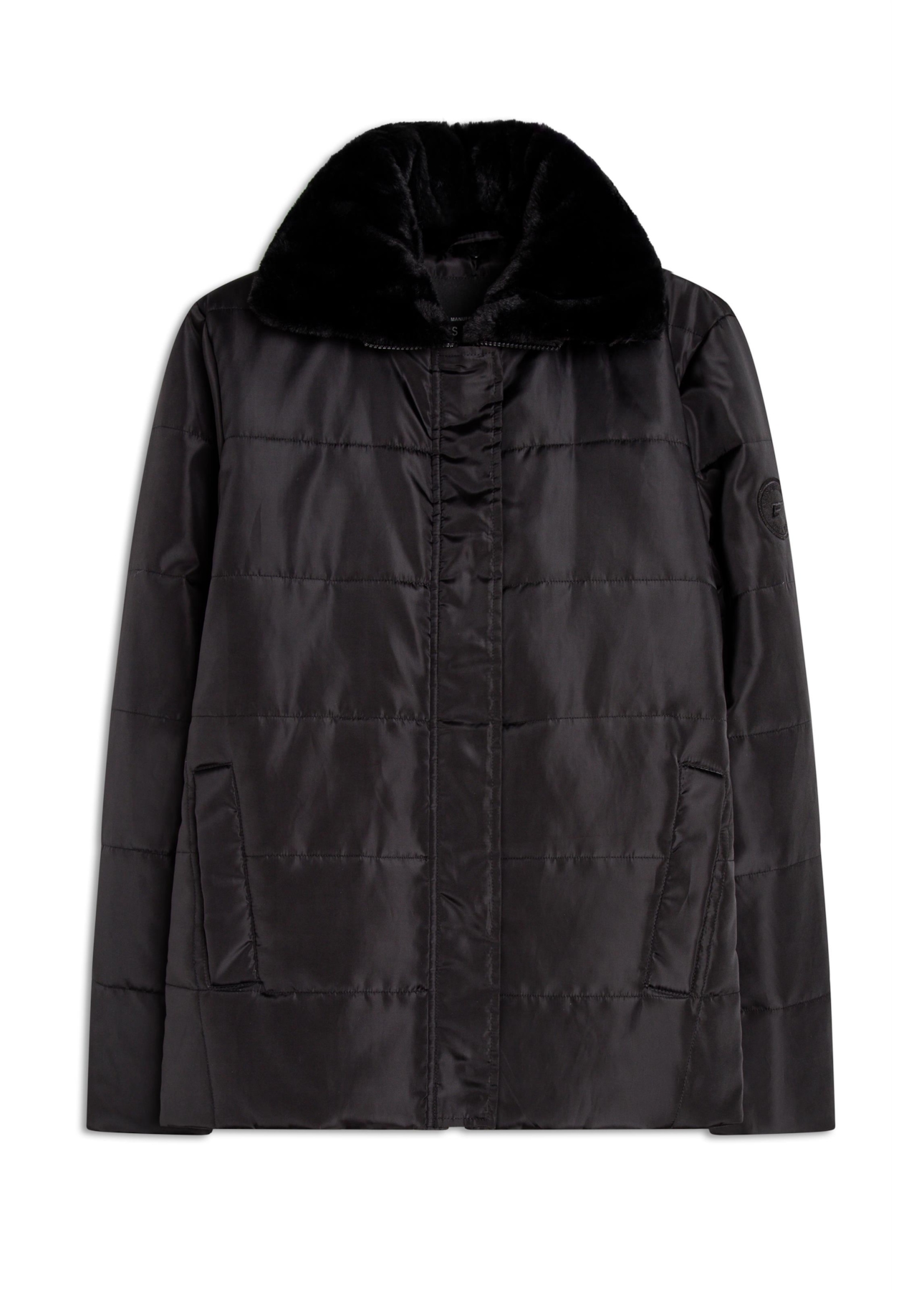 Jaqueta Nylon Ribbon Fur Collar Preto
