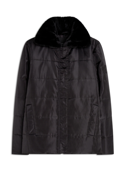 Jaqueta Nylon Ribbon Fur Collar Preto