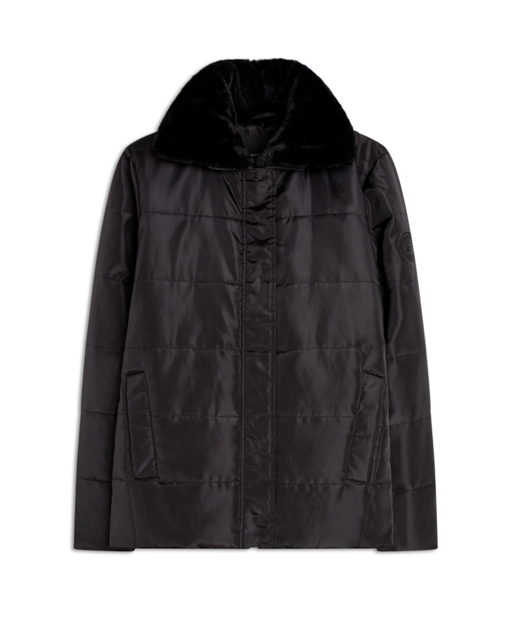 Jaqueta Nylon Ribbon Fur Collar Preto