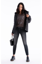 Jaqueta Nylon Ribbon Fur Collar Preto