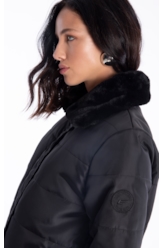 Jaqueta Nylon Ribbon Fur Collar Preto