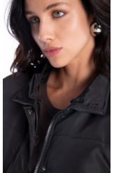 Jaqueta Nylon Ribbon Fur Collar Preto
