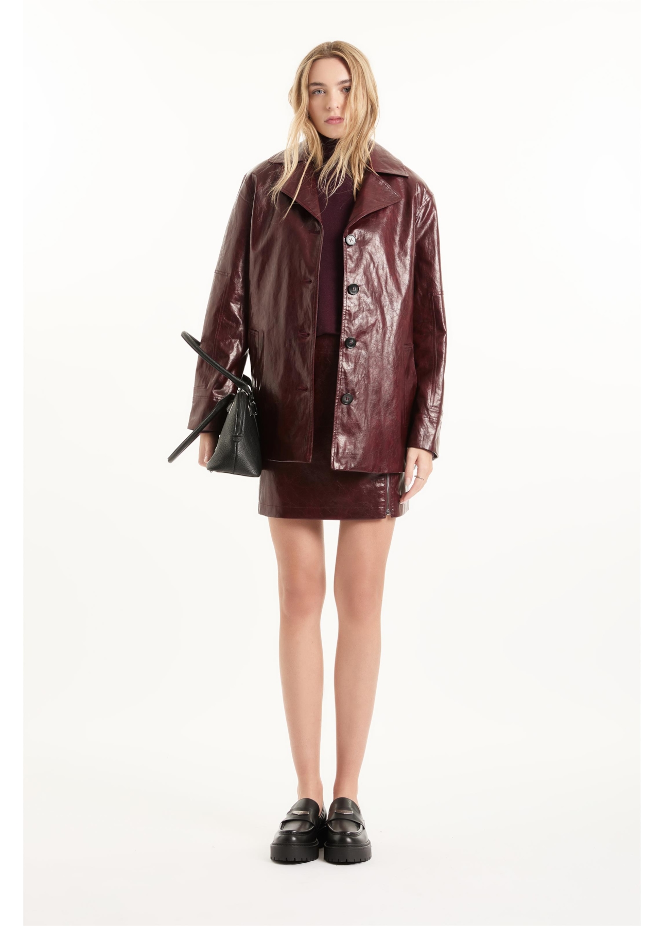 Jaqueta Overcoat Vegan Leather Bordeaux