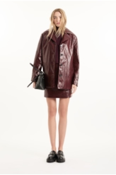 Jaqueta Overcoat Vegan Leather Bordeaux