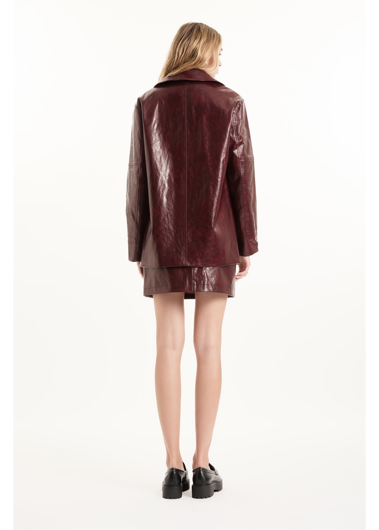 Jaqueta Overcoat Vegan Leather Bordeaux