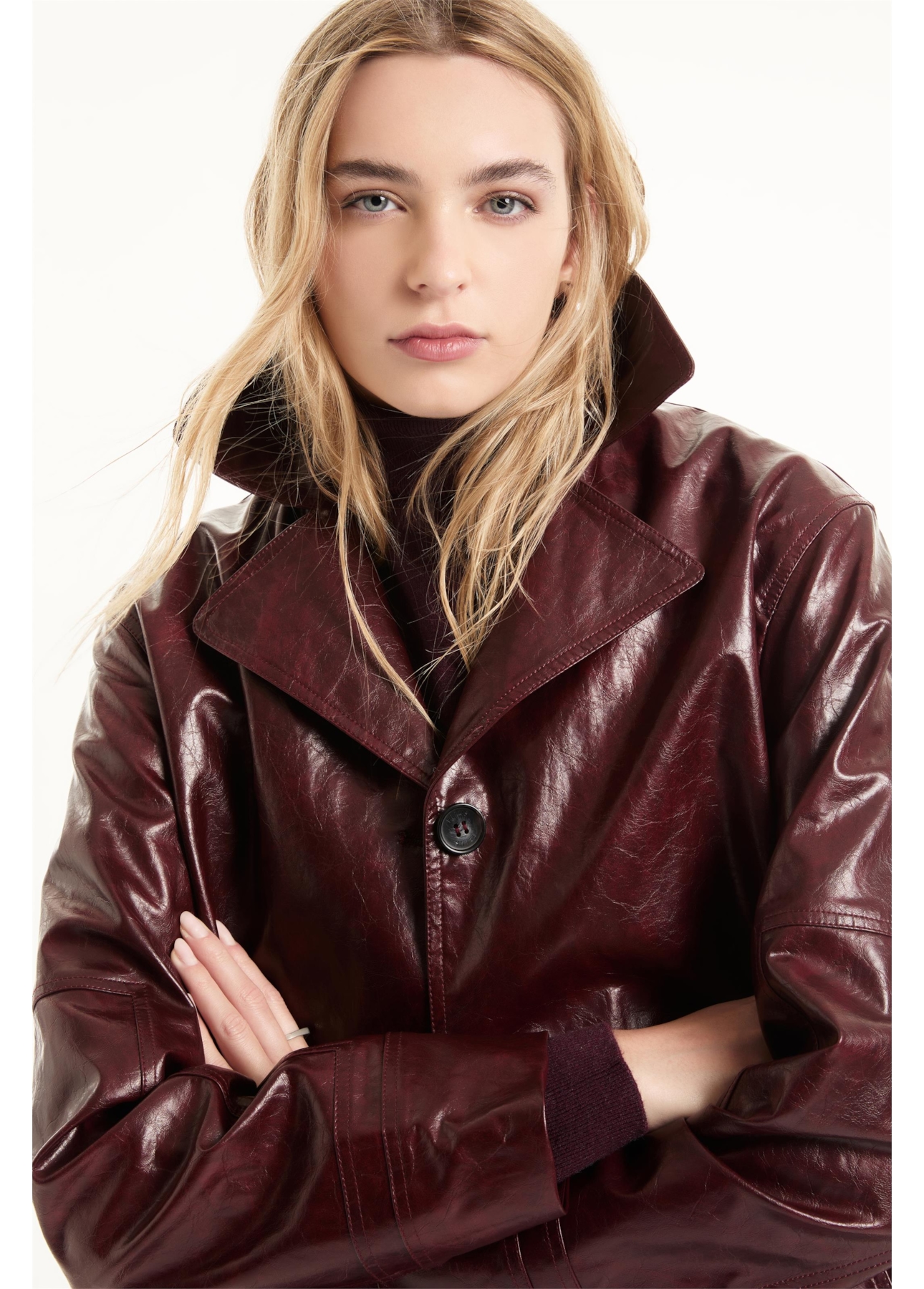Jaqueta Overcoat Vegan Leather Bordeaux