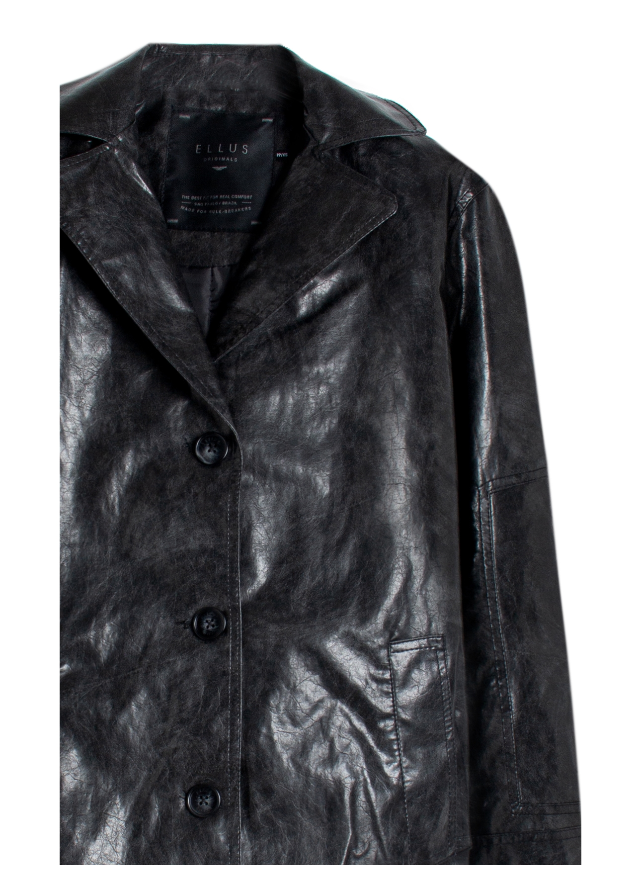 Jaqueta Overcoat Vegan Leather Preto
