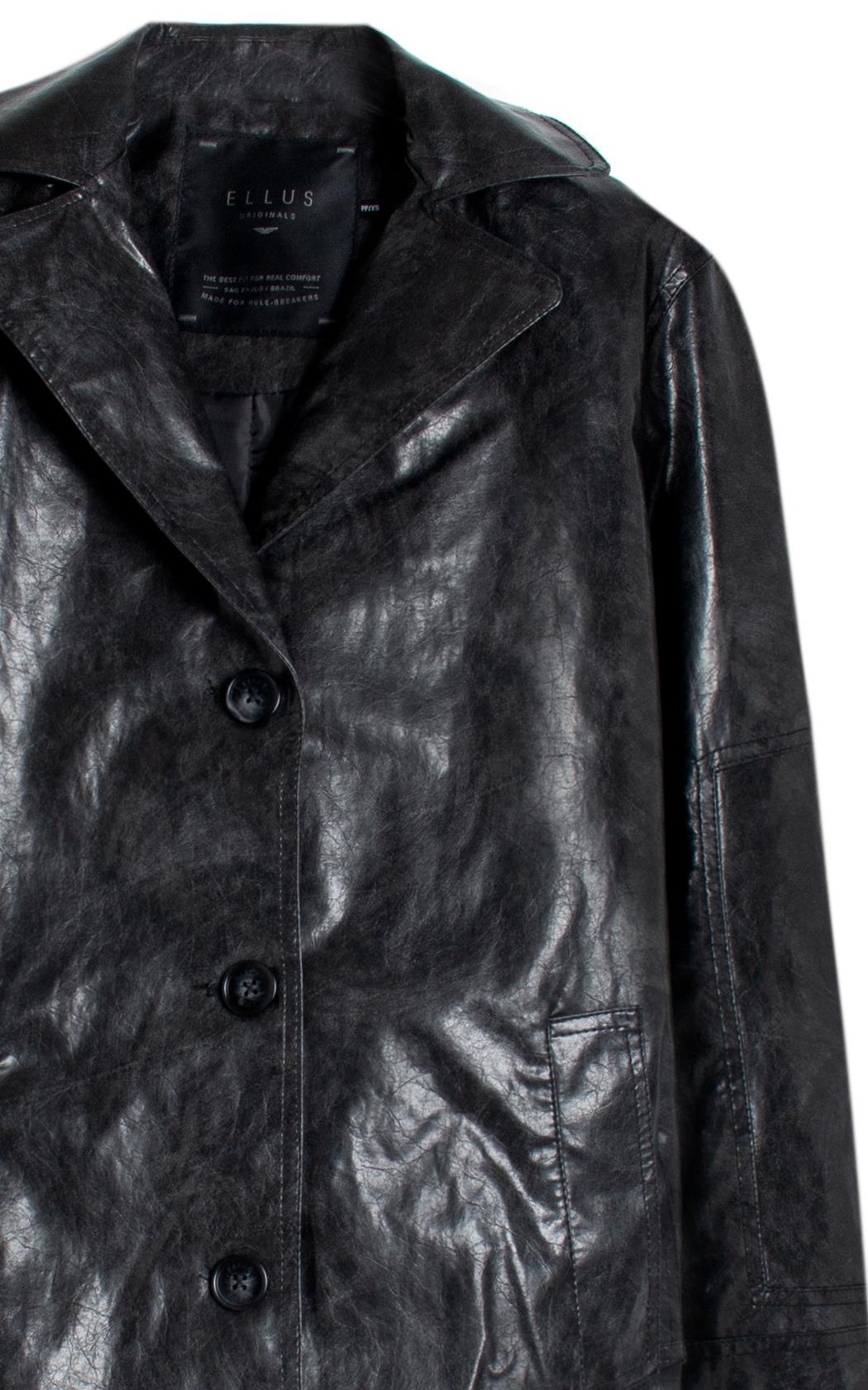 Jaqueta Overcoat Vegan Leather Preto