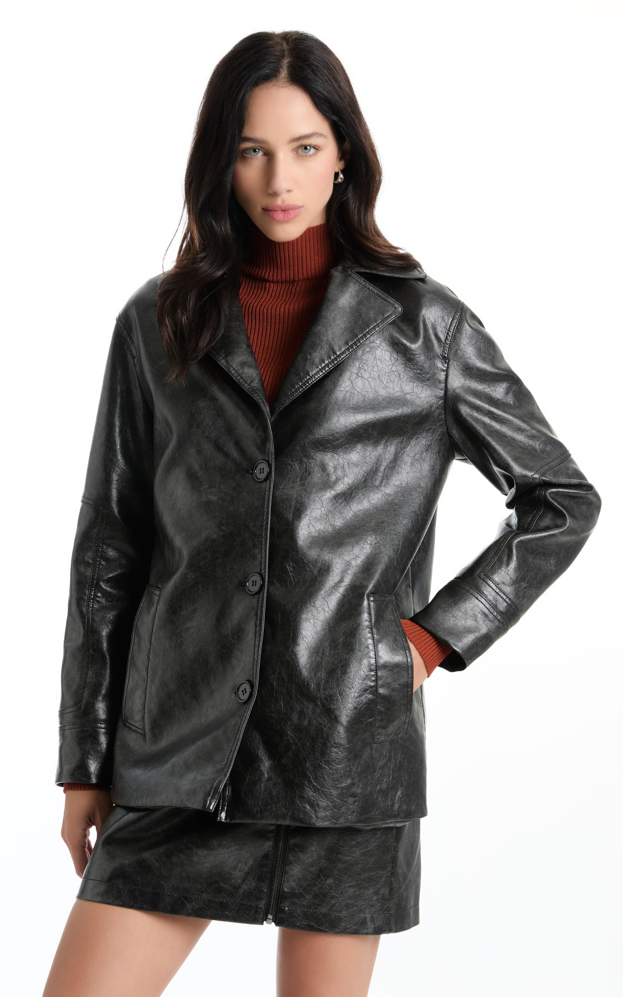 Jaqueta Overcoat Vegan Leather Preto