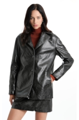 Jaqueta Overcoat Vegan Leather Preto