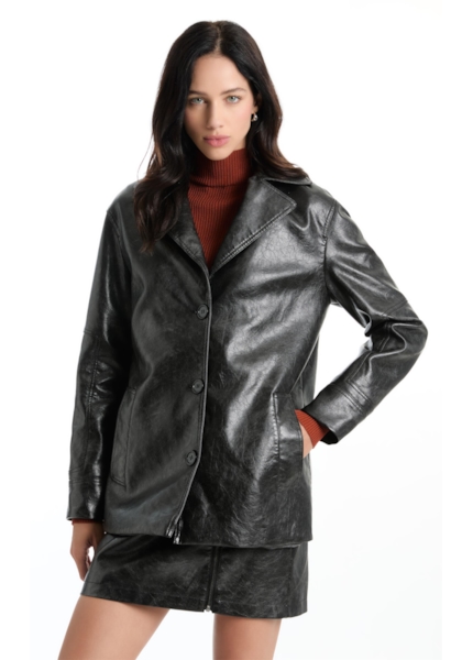 Jaqueta Overcoat Vegan Leather Preto