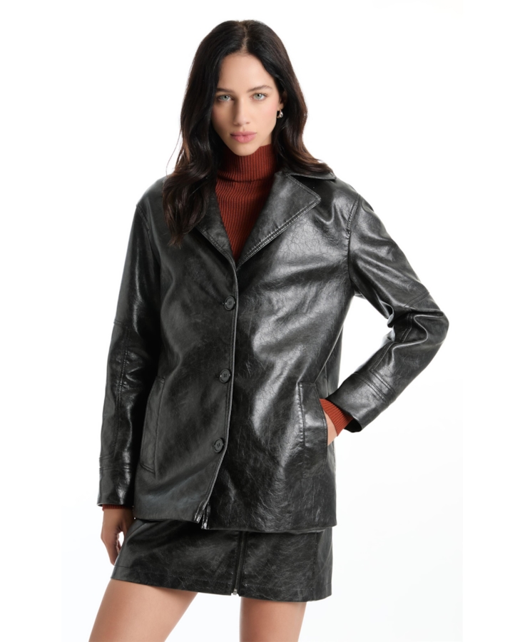 Jaqueta Overcoat Vegan Leather Preto