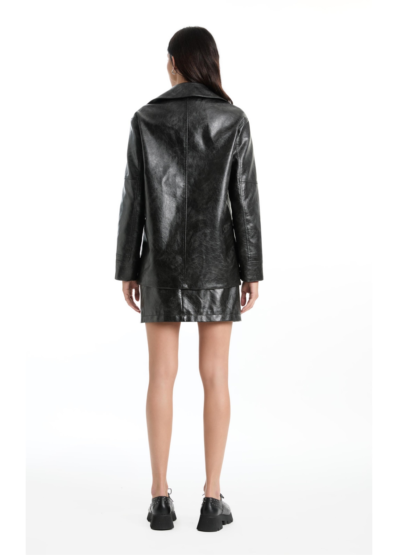 Jaqueta Overcoat Vegan Leather Preto