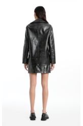 Jaqueta Overcoat Vegan Leather Preto