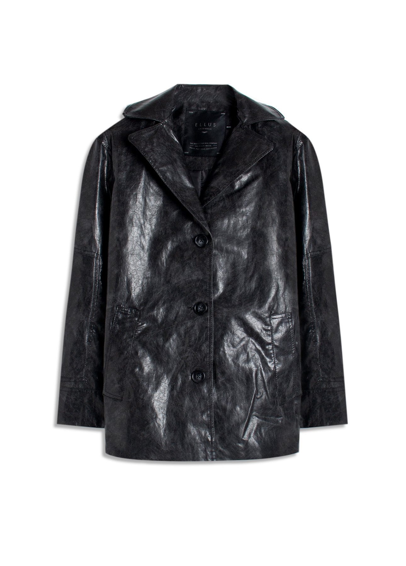 Jaqueta Overcoat Vegan Leather Preto