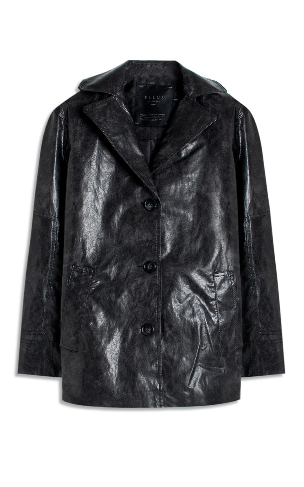 Jaqueta Overcoat Vegan Leather Preto