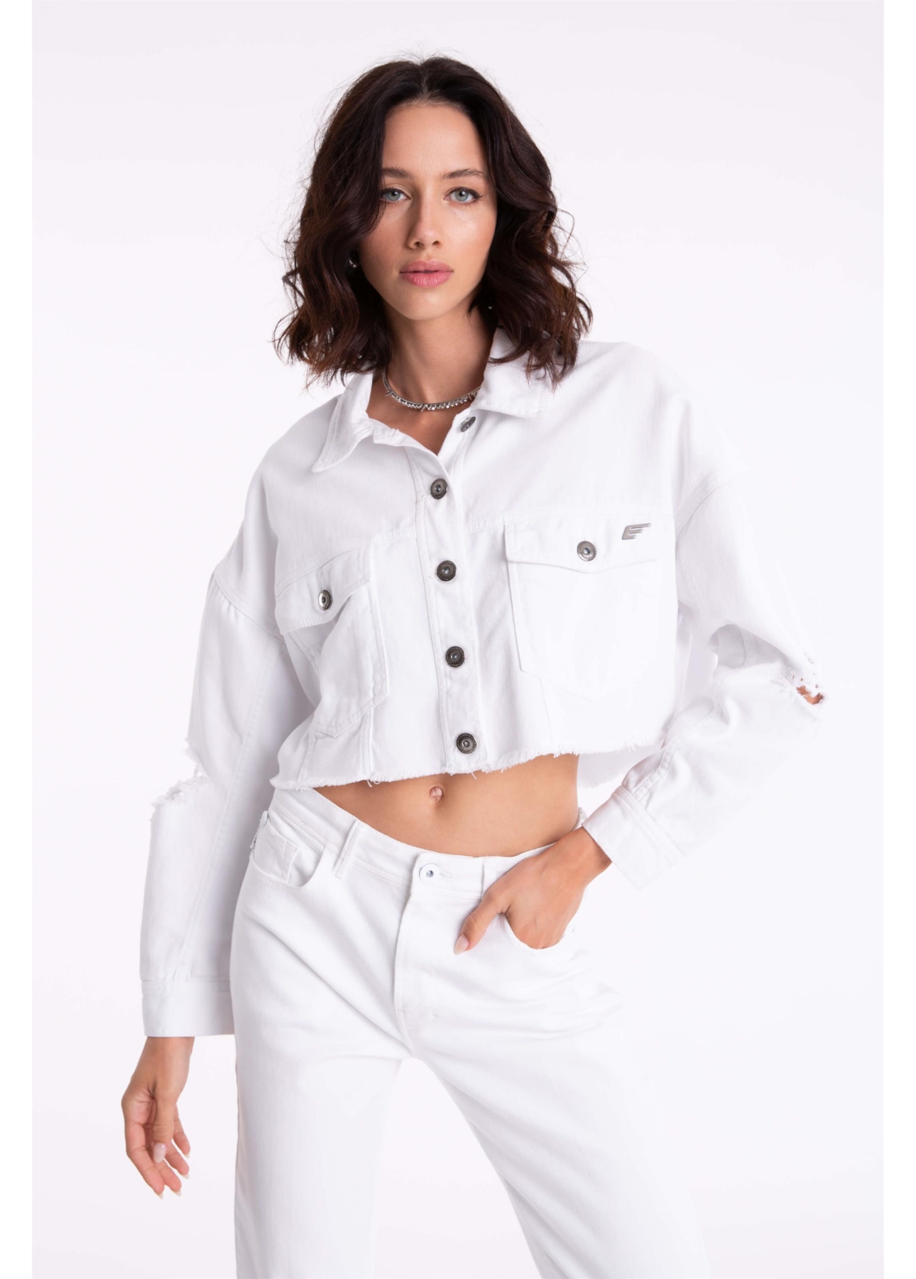 Jaqueta Oversized Destroyed Branco