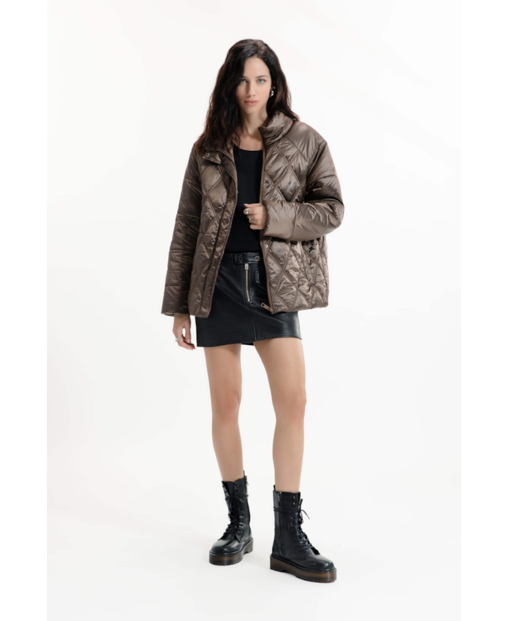 Jaqueta Puffer Metalic Raglan Bronze