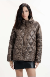 Jaqueta Puffer Metalic Raglan Bronze
