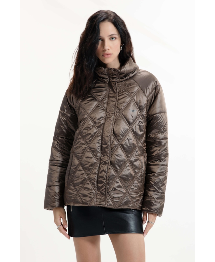Jaqueta Puffer Metalic Raglan Bronze