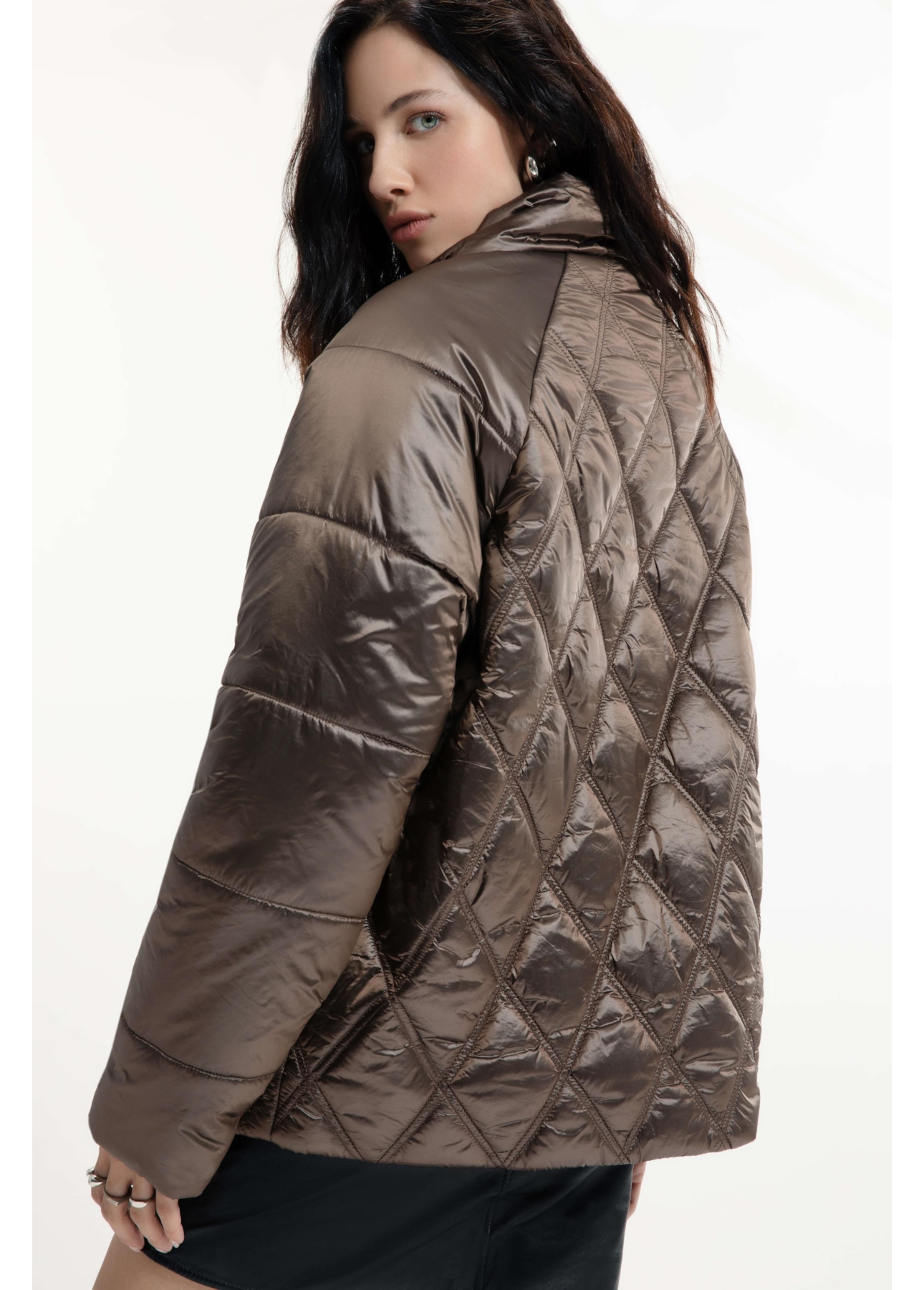 Jaqueta Puffer Metalic Raglan Bronze