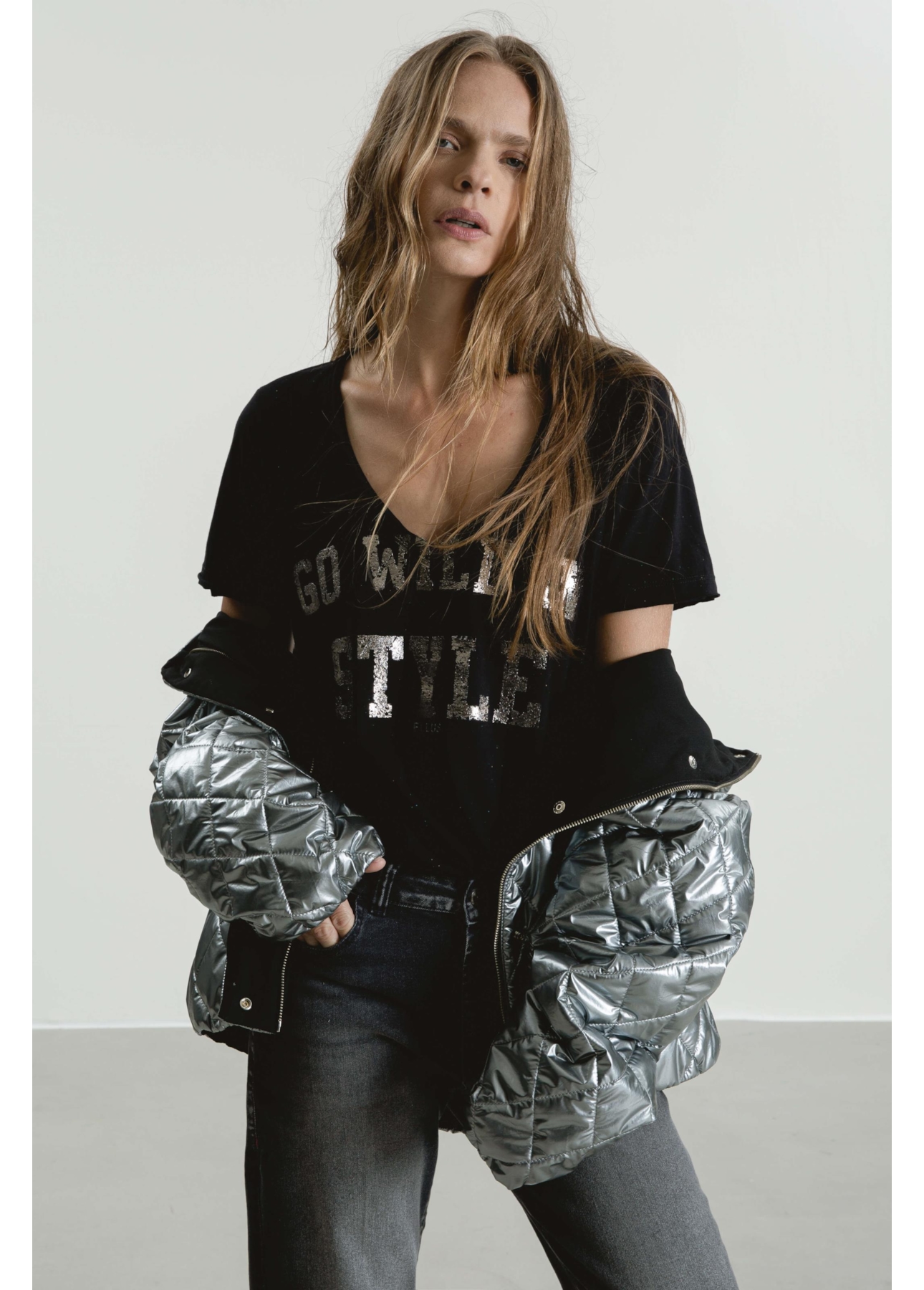 Jaqueta Puffer Ski Prata